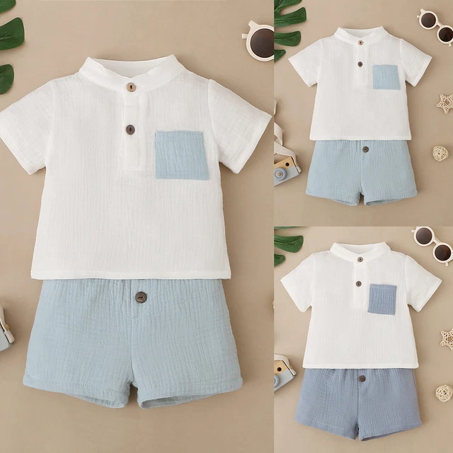Newborn Baby Boys Pockets Short Sleeve T-Shirt Tops+Shorts Sets Summer Outfits