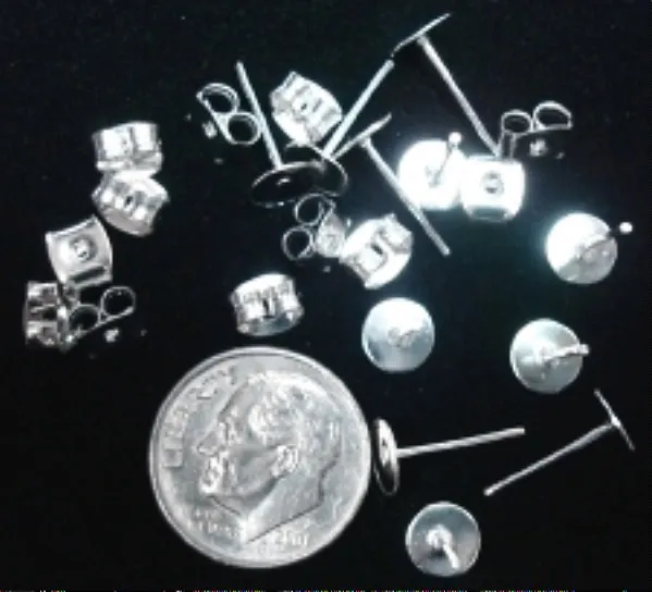 8mm Post earring pads with butterfly backs 24 piece lot - silver plated fpe057