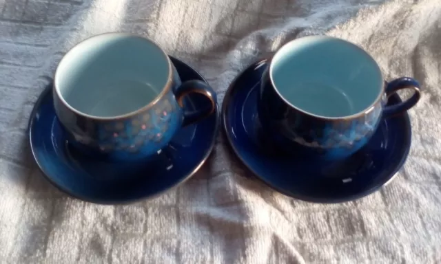 Denby imperial blue and light blue cup and saucer x2