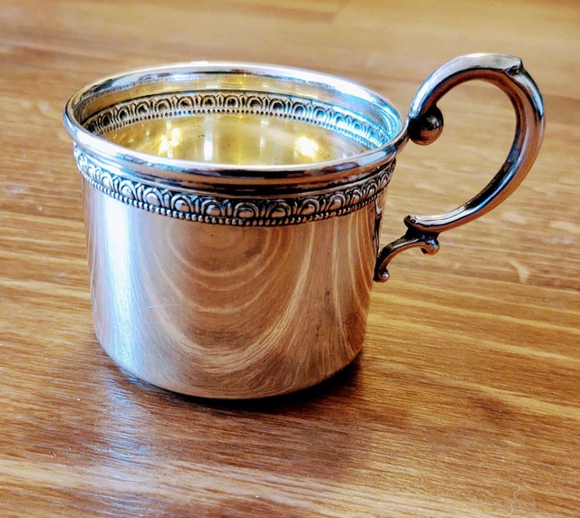 Antique Art Deco Sterling Silver Child's Baby Mug With Beaded Rim!! 49.5 Grams!!