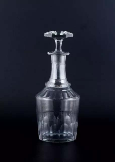 Danish glassworks, hand-blown wine decanter in clear faceted cut glass. 1930/40s