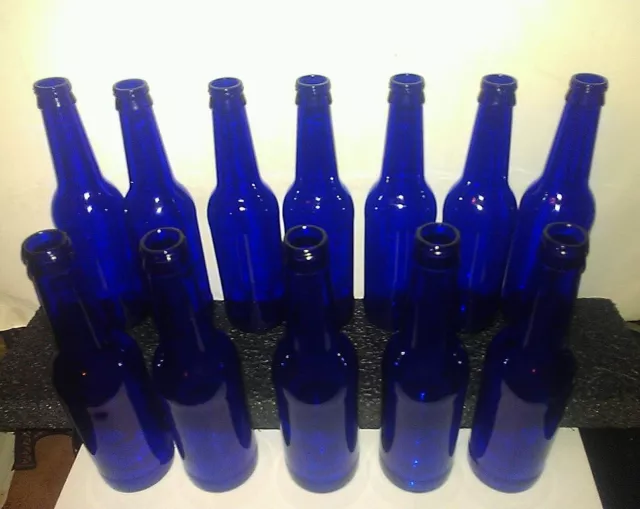 Nice Lot of 12 Cobalt Blue Glass Beer Bottles For Vases, Crafts, Bottle Trees 2