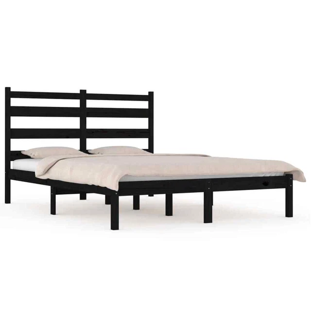 BLACK SOLID PINEWOOD Bed Frame 160x200 cm with Headboard, DIY Assembly