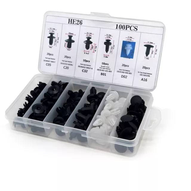 6 Size 100pc Clip Trim Car Push Pin Rivet Bumper Door Panel Retainer Assortment