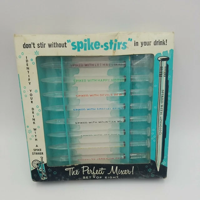 VINTAGE 8 PACK SpikeStirs, Plastic Spikes to Identify Your Drink & Add