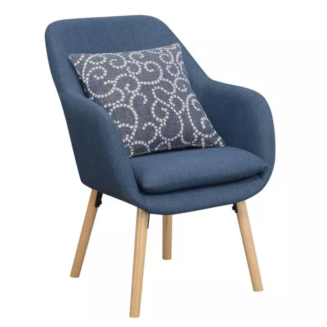 Convenience Concepts Charlotte Accent Chair in Blue Linen Fabric with Wood Legs 3