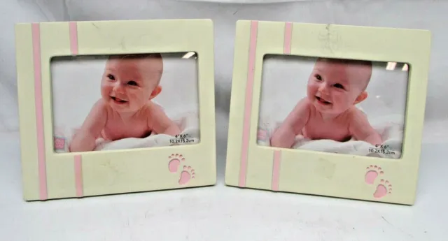 Russ Berrie Lot of 2 Pink Baby Theme Collectible Picture Frame Resin 4"x6"