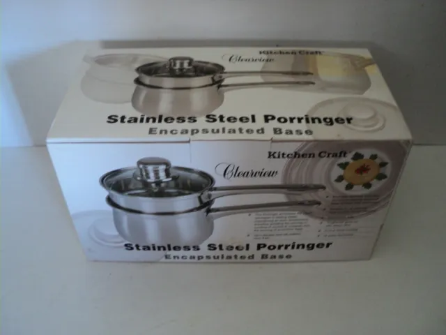 KITCHEN CRAFT CLEARVIEW Stainless Steel Double Porringer with Glass Lid 16cm New