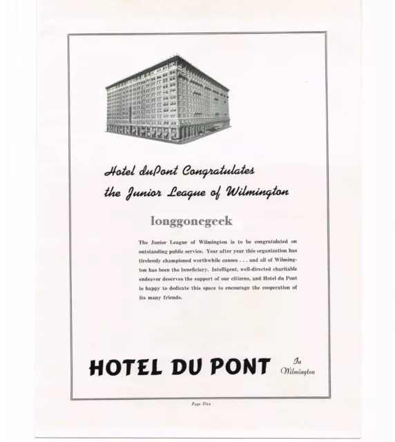 1939 Hotel Dupont Wilmington DE VINTAGE Print Ad