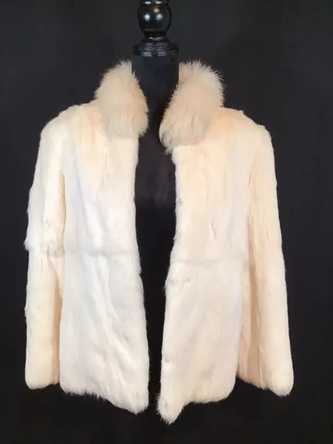100% White/Ivory  Rabbit Fur Coat, Made in Korea (Small)