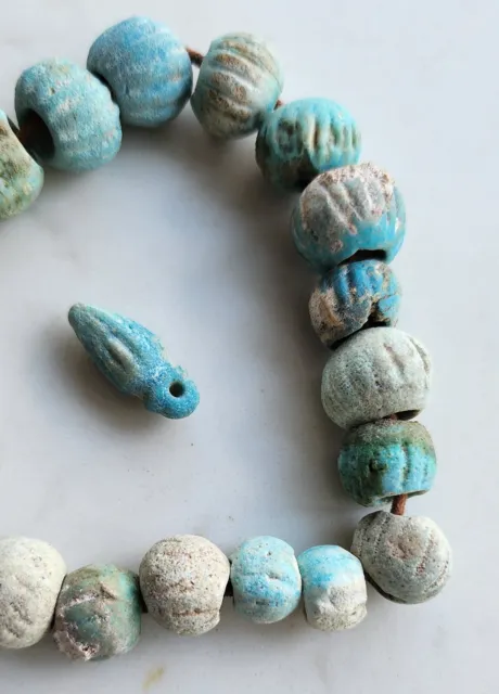 Rare Ancient Excavated Blue Faience Melon Beads 4