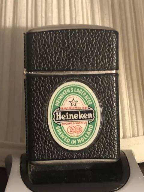 Vintage 60’s Heineken Lighter Flip Top Leather Made In Austria Very nice