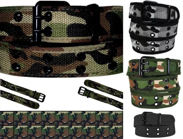 Mens Womens Unisex Military Camouflage CAMO Cargo Shorts Web Cotton Canvas Belt