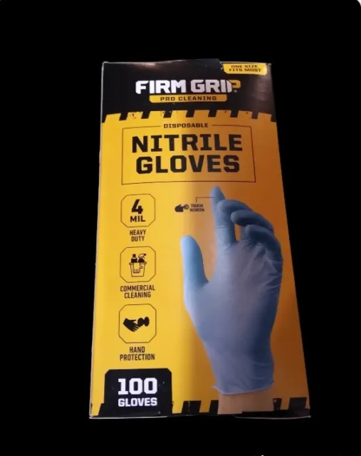 Firm Grip Pro Cleaning Nitrile Gloves Hand Protection Disposable 4mil 100 Count