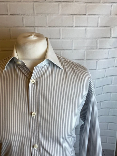 Camicia Hawes & Curtis grigia a righe 16"" - 34"" aderente doppio polsino