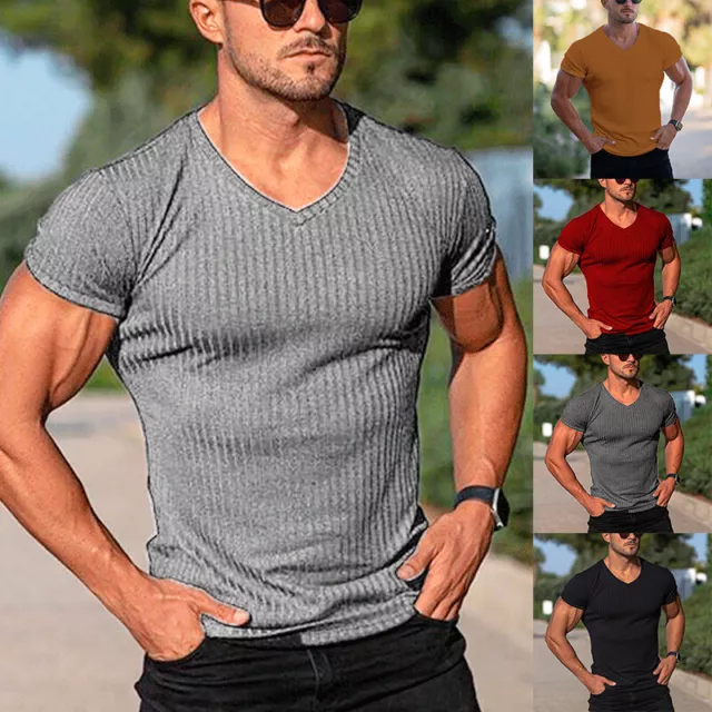 T-Shirt A Maniche Corte Da Uomo Traspirante Con Scollo A V Estivo A