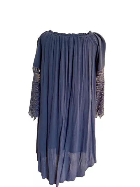 Love Fire Dress Blue Size Small Off Shoulder Long Lace Sleeve Cottage Core