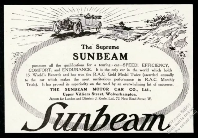1912 Sunbeam open car illustrated vintage print ad