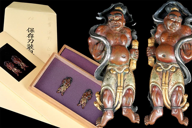 Edo period Japan antique shakudo Kongorikishi Niou Hamano Menuki NBTHK paper