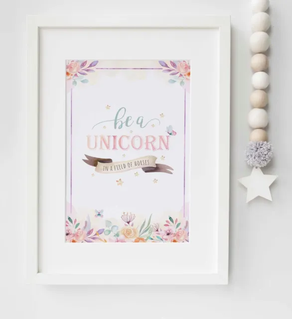 Unicorn Personalised Children's Quote Picture Print Name Wall Art Gift UNFRAMED