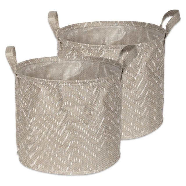 DII Round Paper Large Tribal Chevron Laundry Bin in Stone/Cream (Set of 2)