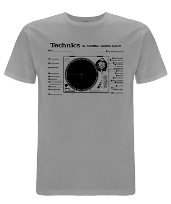Nuovo Technics 1200-MK2 Giradischi Sistema T-Shirt Grigio S-Xxl Dj Decks Vinile