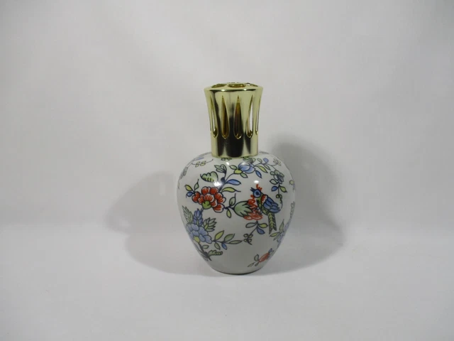 LAMPE ANCIENNE DIFFUSEUR DE PARFUM en CERAMIQUE FLEURS BLEUES signée SM