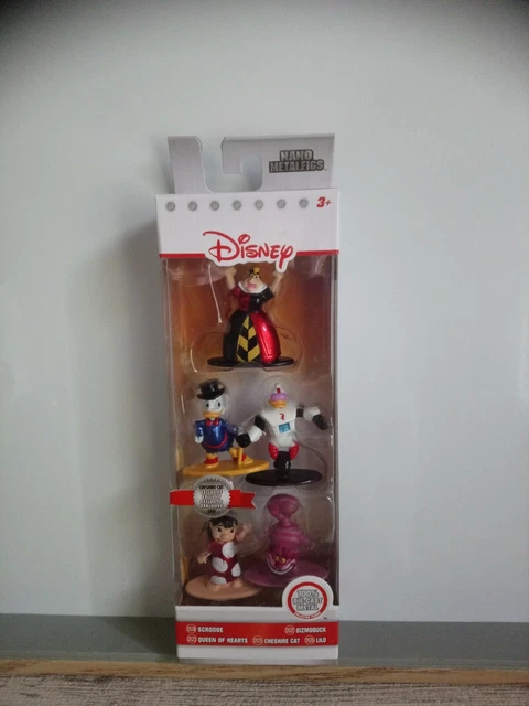 Coffret 5 figurines metal Scrooge Donald Queen of hearts Cheshire Lilo Disney
