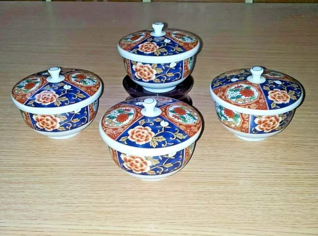 Chikusai Kiln Arita/Imari Porcelain Covered Rice Bowl Set of 4