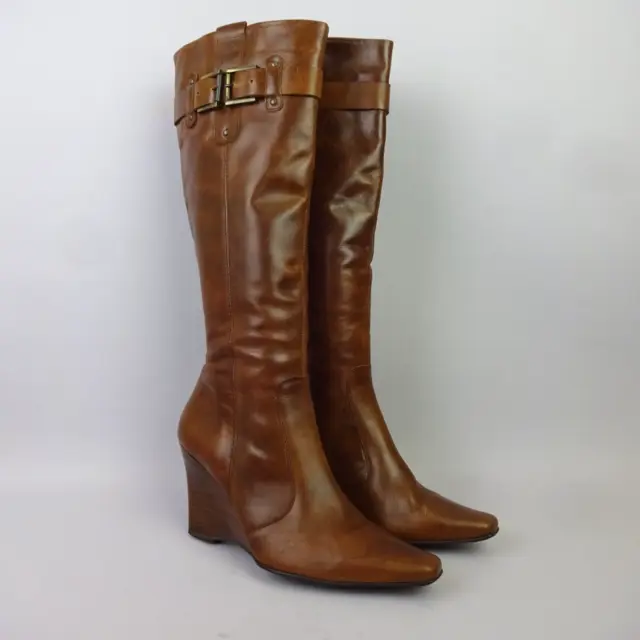 NEXT KNEE HIGH Boots Size 7 41 Tan Brown Leather Wedge Heel Y2K Style £ ...