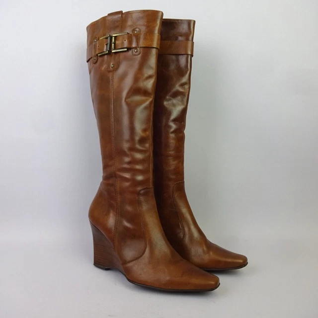 NEXT KNEE HIGH Boots Size 7 41 Tan Brown Leather Wedge Heel Y2K Style £24.97 PicClick UK