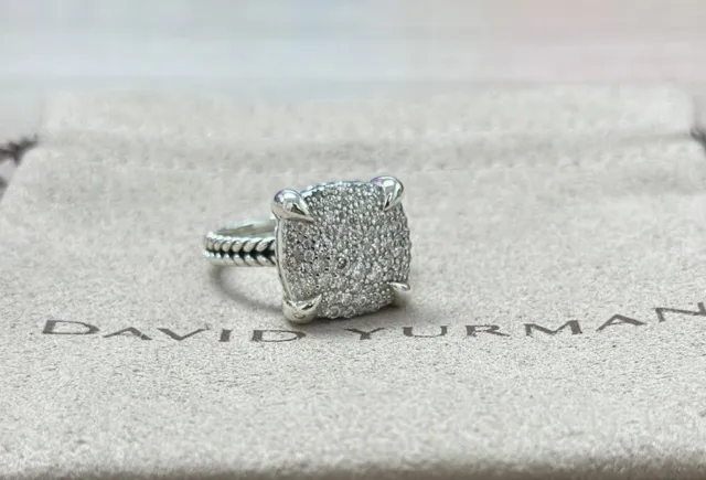 David Yurman Sterling Silver WOMEN Chatelaine 14mm PAVE DIAMOND Ring Size 8.5
