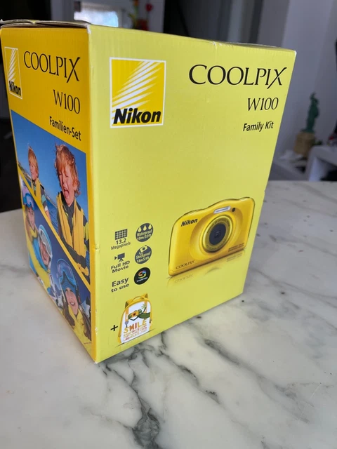Appareil Photo Numerique Compact Nikon Coolpix W100 Jaune Kit Famille + Sac Neuf