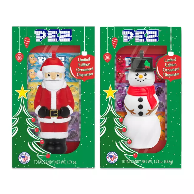 Santa Pez and Snowman Pez Ornament Gift Box 2 Pack- Christmas Pez Candy Dispense