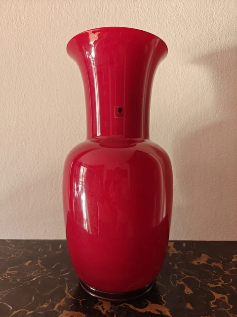 Vaso Venini Opalino Rosso - Vase En Verre Soufflé Rouge Opalin - Italie 1980 - Occasion