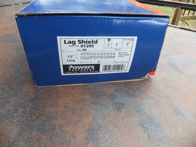 NOS 3 Boxes of 50, Total of 150 Power Fasteners Lag Shield 01205, 1/2" x 3"