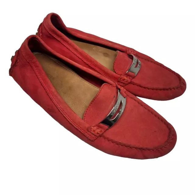 Coach Loafer Moccasin Womens Size 9.5 B Red Leather Driving Shoes Nola Slip On