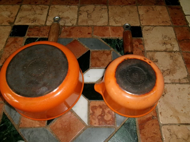 Le Creuset Service à Fondue Fonte émaillée Orange - 4 Poêlons N°18 - Vintage