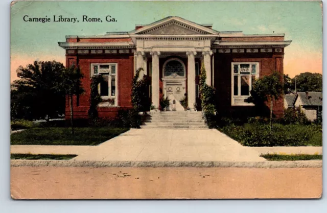 Postcard Georgia Rome Carnegie Library Street Posted 1914