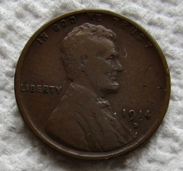 1914-D Lincoln Wheat Cent Rare Key Date Denver Mint  Chocolate Brown Fine