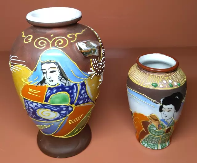 Japanese Moriage Dragon Ware Satsuma Vases Hand Painted Porcelain Pair of 2