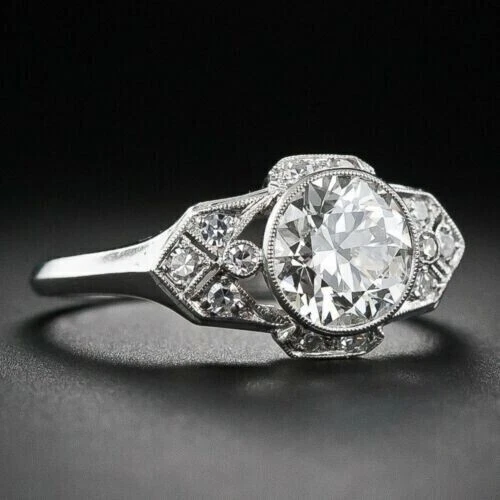 Antique Art Deco Style Simulated Diamond Filigree Engagement Ring In 925 Silver