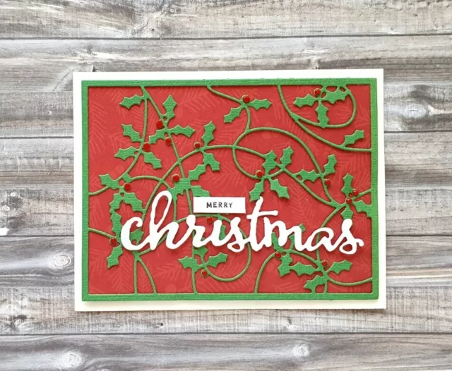 Handmade Christmas Card: Merry Christmas Happy Xmas Christmas Holly Leaves