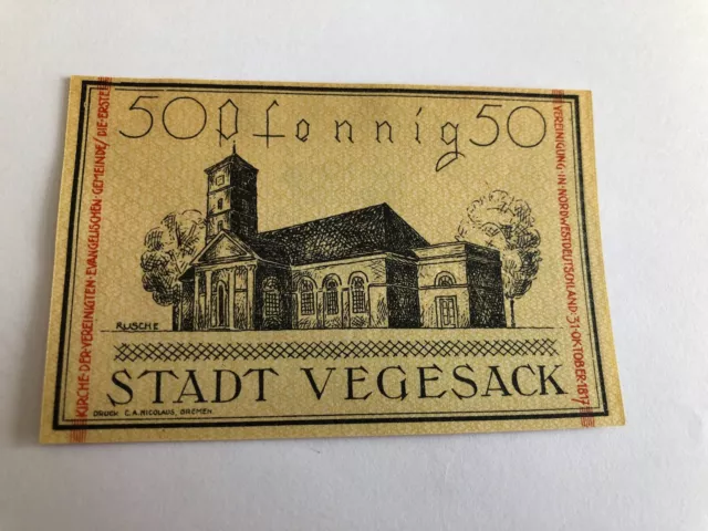 50 Pfennig 1921 Notgeldschein Stadt Vegesack, Stadtwappen Kirche