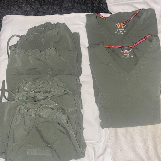 Dickies Women’s Scrub Lot 2 Tops S 4 Bottoms Petite OD Green