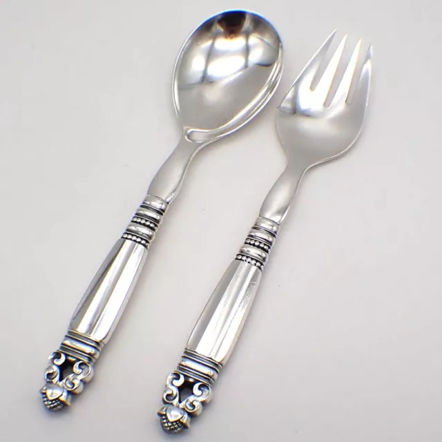 Acorn Salad Serving Set Hollow Handles Georg Jensen Sterling Silver 1915 Denmark