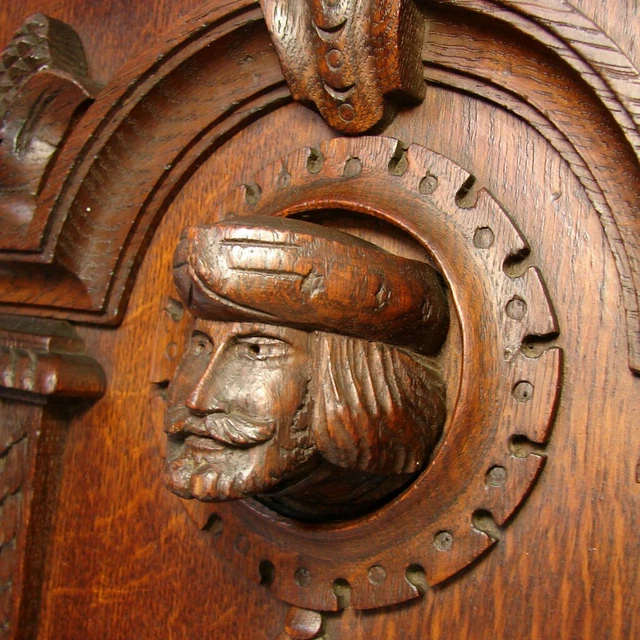 Antique Carved Oak 21" Panel, Figural Plaque, Furniture or Architectural Salvage 7