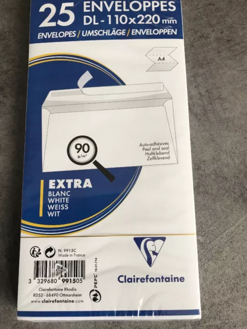 PROMO Rentrée  75 ENVELOPPES CLAIREFONTAINE Auto-adhésive 110x220, 90g, 9915C-3C 2