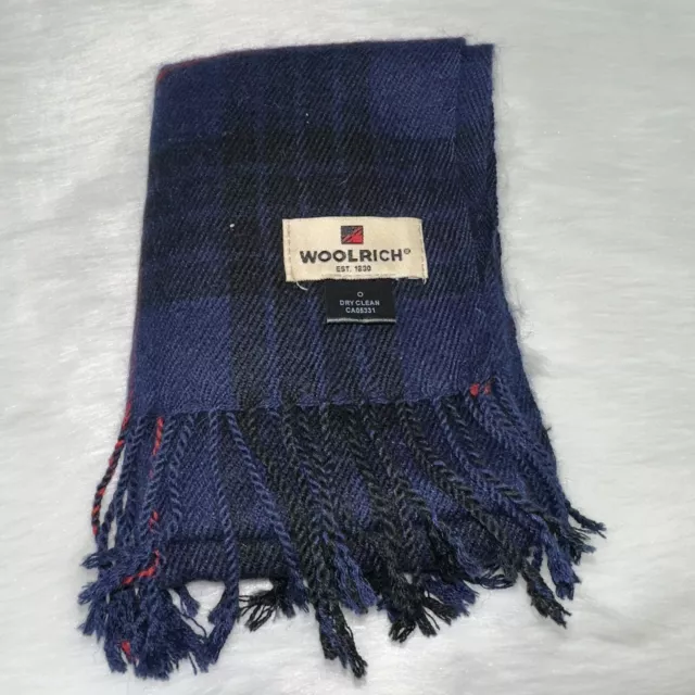 Woolrich Wool Blend Fringe Neck Scarf Plaid BLUE/RED/BLACK Unisex