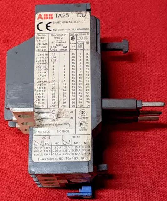 Abb Control Thermal Overload Relay 600Vac Class 10 Ta25-Du